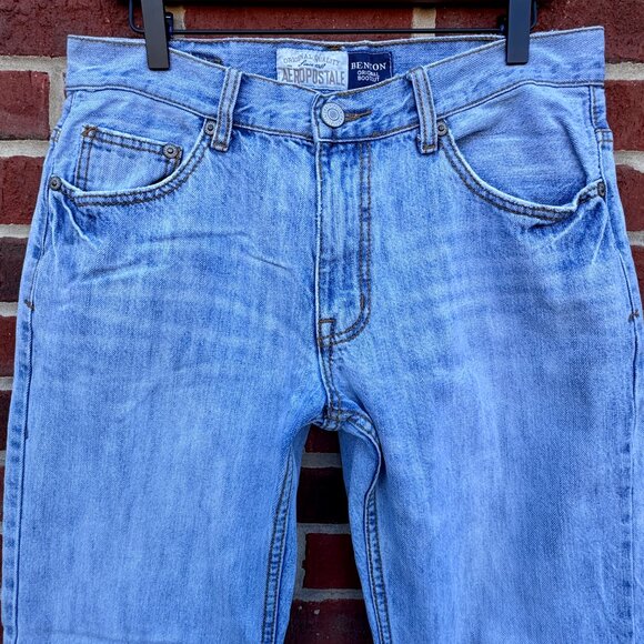 (SOLD) Aeropostale Benton Original Bootcut Jeans Mens Size 32 Distressed Grunge - Picture 3 of 15